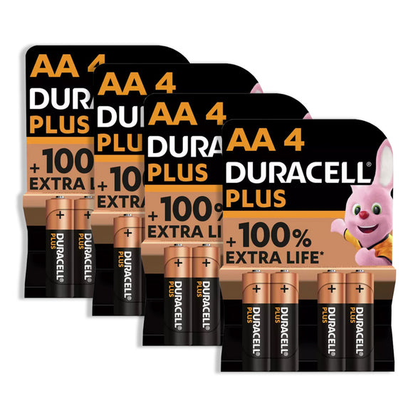 بطاريات Duracell Plus AA (16 بطارية) 4 مجموعات