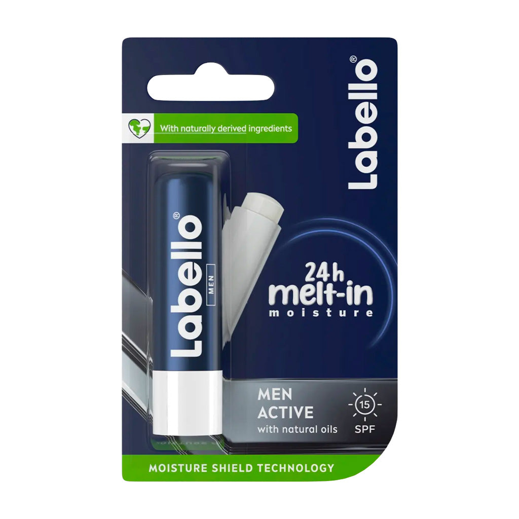 Labello Active For Men – Lippenpflege Mit 24h Feuchtigkeit, SPF 15, 5,5 Ml, Farblos & Matt