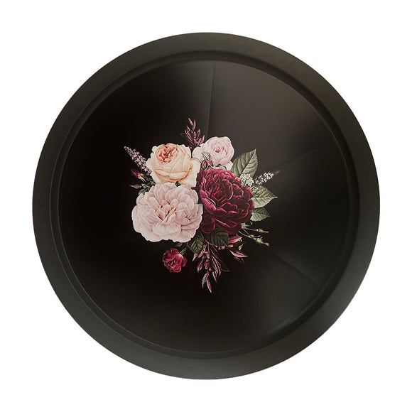 صينية دائرية بلاستيكية باللون الأسود (46.5 سم) بنمط وردة